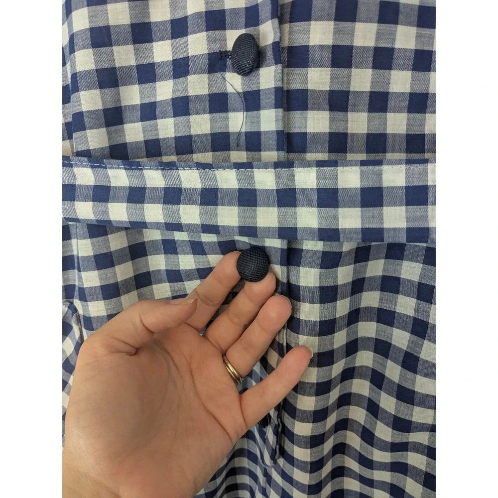 Vintage Handmade Mommy and Me Gingham Dress Set Navy Blue Cottagecore Matching